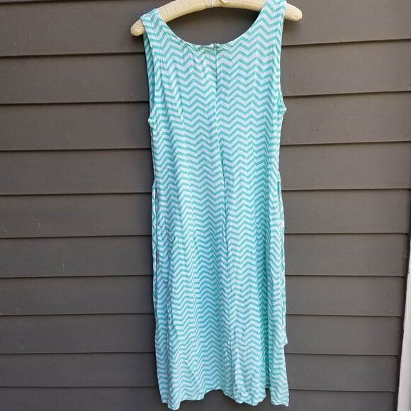 Tybee Island Clothing Co Blue White Chevron not quite Maxi Dress Large - Picture 9 of 9